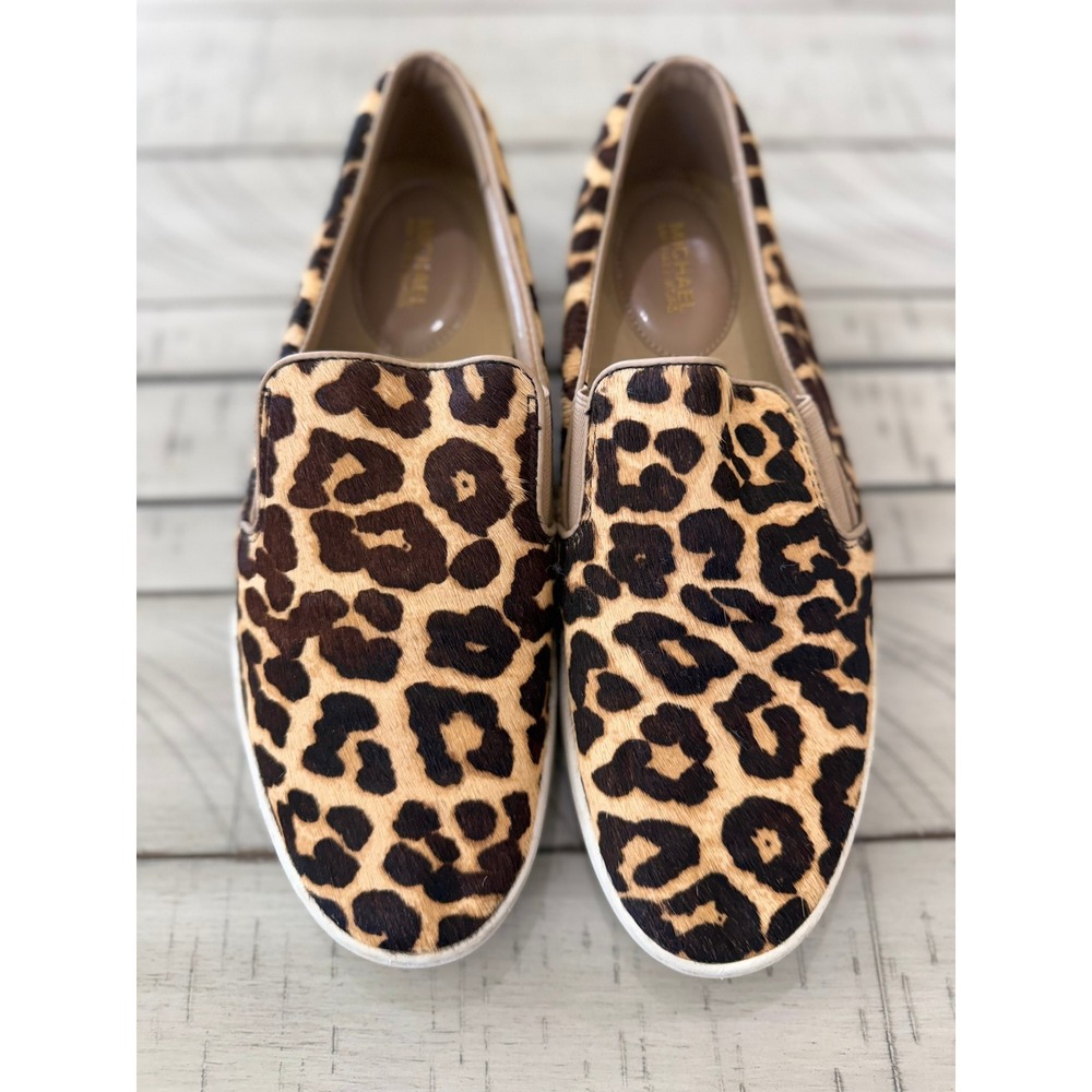 C- 004- Michael Michael Kors Leopard Calf Hair Slip On  Brown Tan 9M HX18K